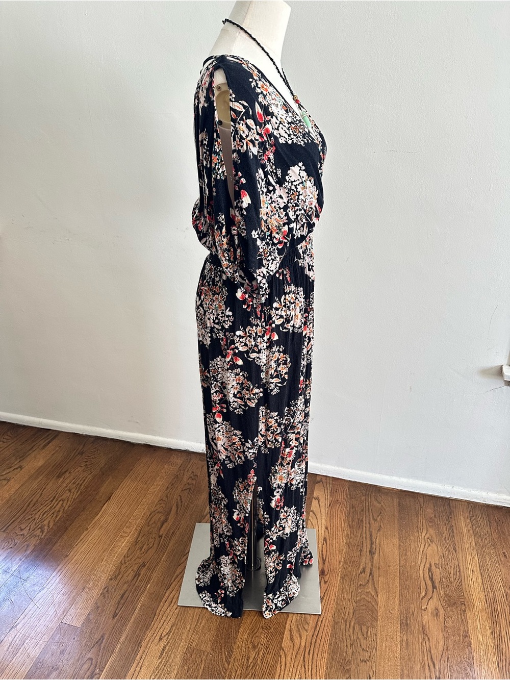 Lovestitch Black Floral Dress with Pink, Cream & Green Accents - Picture 6 of 7
